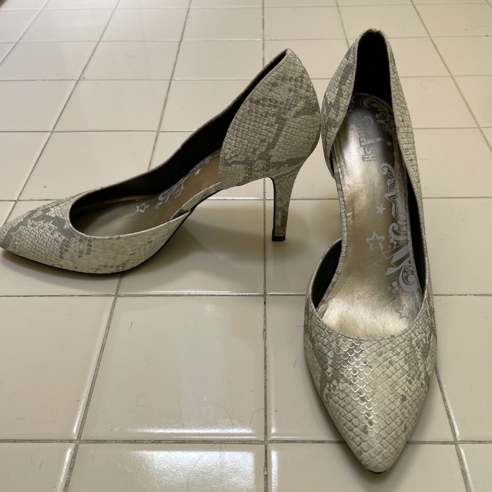 White snakeskin heels